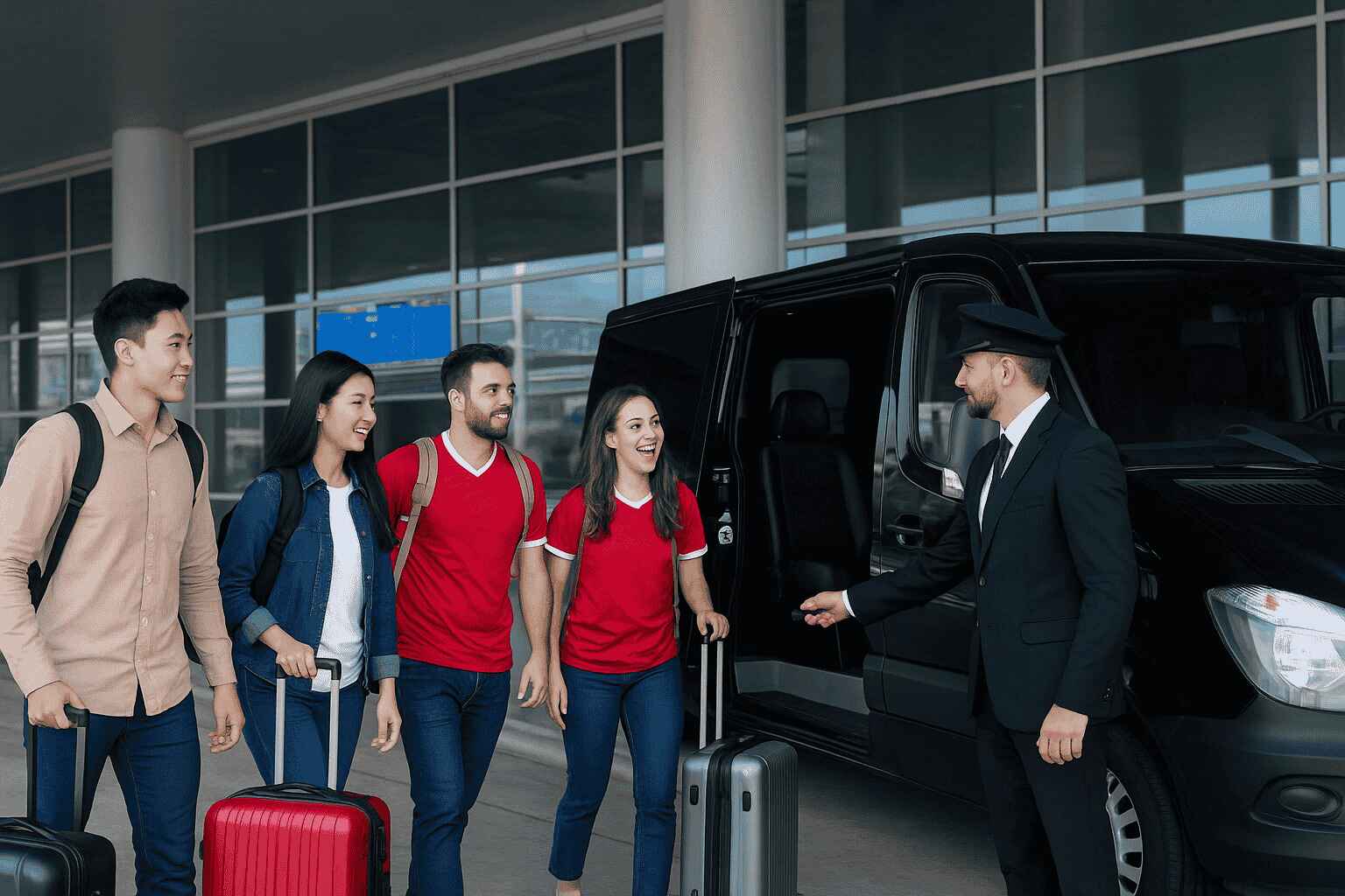 "Luxury Houston airport transportation for international visitors in executive black car