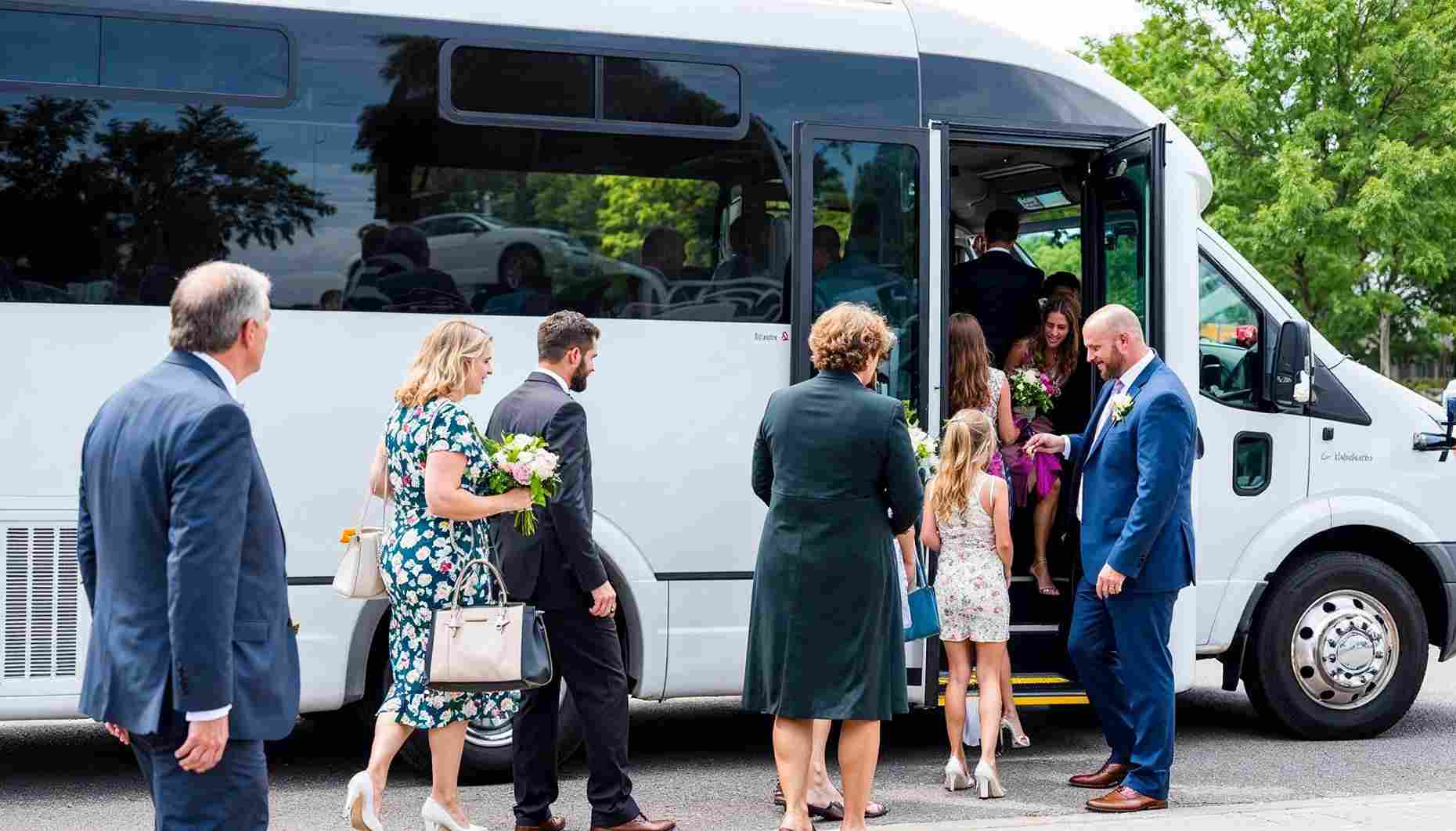 Wedding shuttle bus rental in Houston for guests and bridal parties