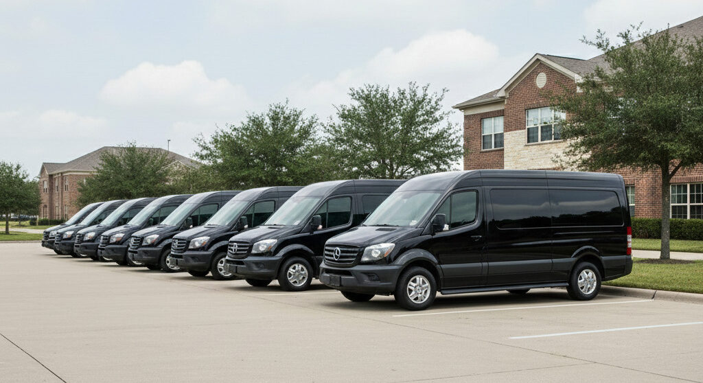 Black wheelchair accessible transportation vehicle used for assisted rides in Fulshear TX