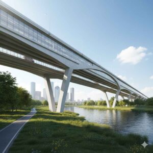Future elevated I-10 freeway and trail project at White Oak Bayou in Houston