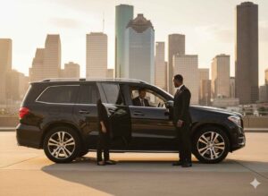 Professional chauffeur providing black car service in Houston for FIFA Fan Festival transportation