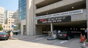 Parking garage entrance and pricing at MD Anderson Cancer Center in Houston