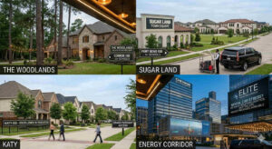 Best Houston suburbs for executives including The Woodlands Sugar Land Katy and Energy Corridor