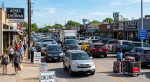 Limited street parking in Houston Heights near West 19th Street restaurants