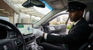 Professional chauffeur navigating specific hospital entrances at Texas Medical Center Houston