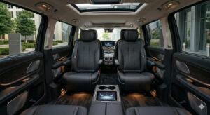 Comfortable leather interior of a private luxury car service in Houston