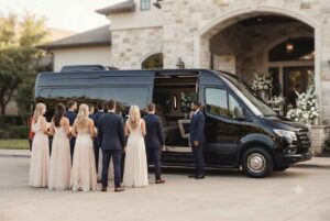 Executive Mercedes Sprinter van for Houston wedding party transportation between ceremony and reception venues