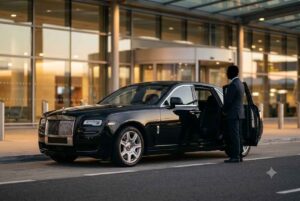 Rolls-Royce Ghost chauffeur service at Houston IAH international arrivals terminal for VIP executive pickup