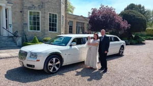 stretch limousine that carries the couple